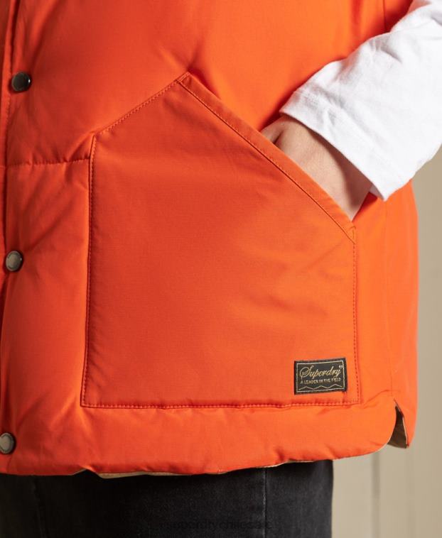 mujer Superdry naranja chaleco oversize de mezcla de cuero 2R68Z5452