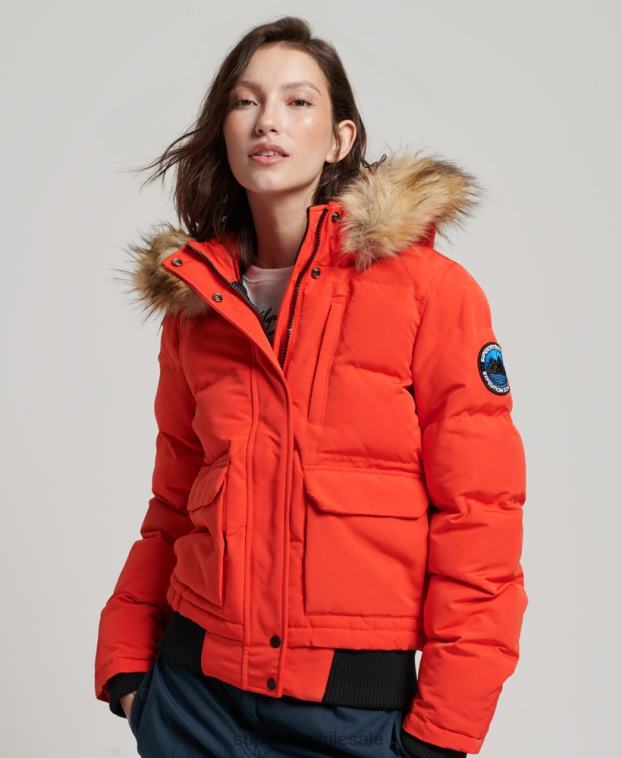 mujer Superdry naranja chamarra bomber acolchada Everest con capucha 2R68Z3750