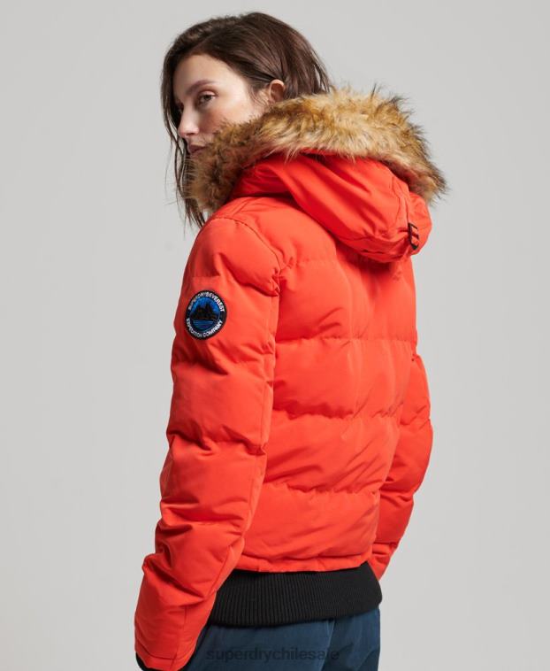 mujer Superdry naranja chamarra bomber acolchada Everest con capucha 2R68Z3750