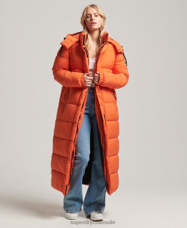 mujer Superdry naranja chaqueta acolchada larga con tejido ripstop 2R68Z3789