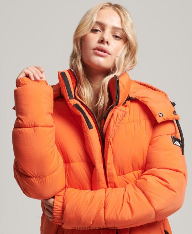 mujer Superdry naranja chaqueta acolchada larga con tejido ripstop 2R68Z3789