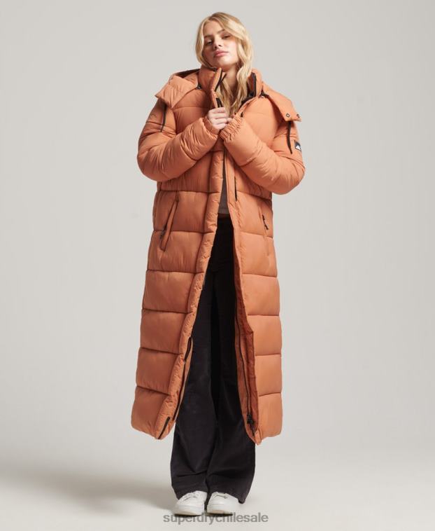 mujer Superdry naranja chaqueta acolchada larga con tejido ripstop 2R68Z5506