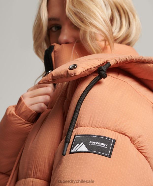 mujer Superdry naranja chaqueta acolchada larga con tejido ripstop 2R68Z5506