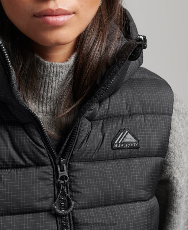 mujer Superdry negro chaleco acolchado clásico con capucha 2R68Z3753