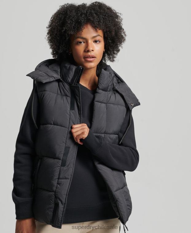 mujer Superdry negro chaleco acolchado corto touchline 2R68Z3581