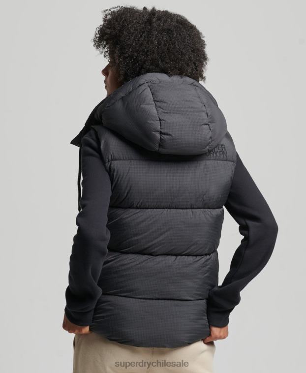 mujer Superdry negro chaleco acolchado corto touchline 2R68Z3581