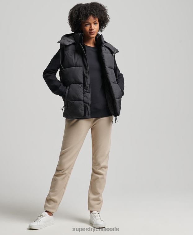 mujer Superdry negro chaleco acolchado corto touchline 2R68Z3581