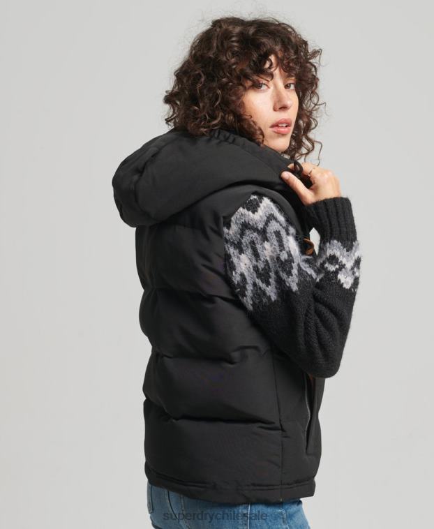 mujer Superdry negro chaleco acolchado everest con capucha 2R68Z3783
