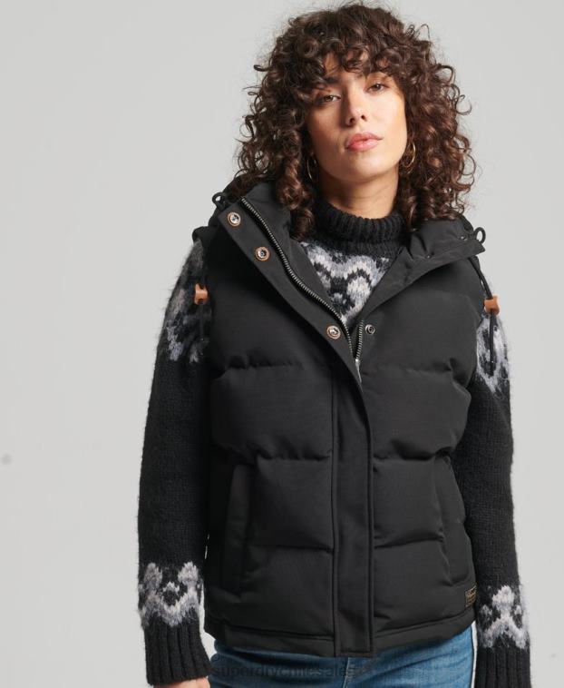 mujer Superdry negro chaleco acolchado everest con capucha 2R68Z3783