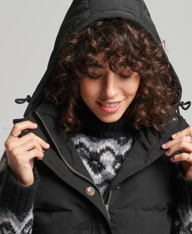 mujer Superdry negro chaleco acolchado everest con capucha 2R68Z3783