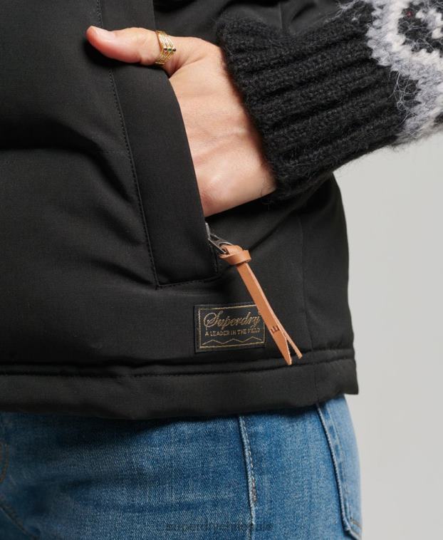 mujer Superdry negro chaleco acolchado everest con capucha 2R68Z3783