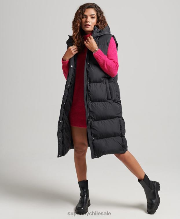 mujer Superdry negro chaleco acolchado largo con capucha 2R68Z3720