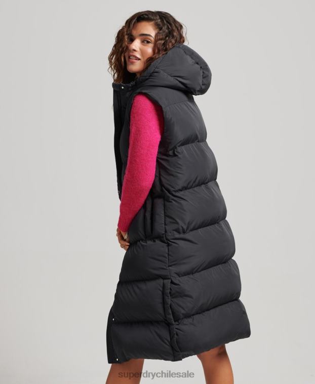 mujer Superdry negro chaleco acolchado largo con capucha 2R68Z3720