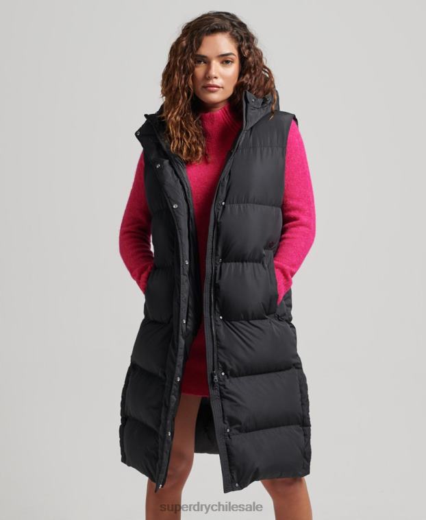 mujer Superdry negro chaleco acolchado largo con capucha 2R68Z3720