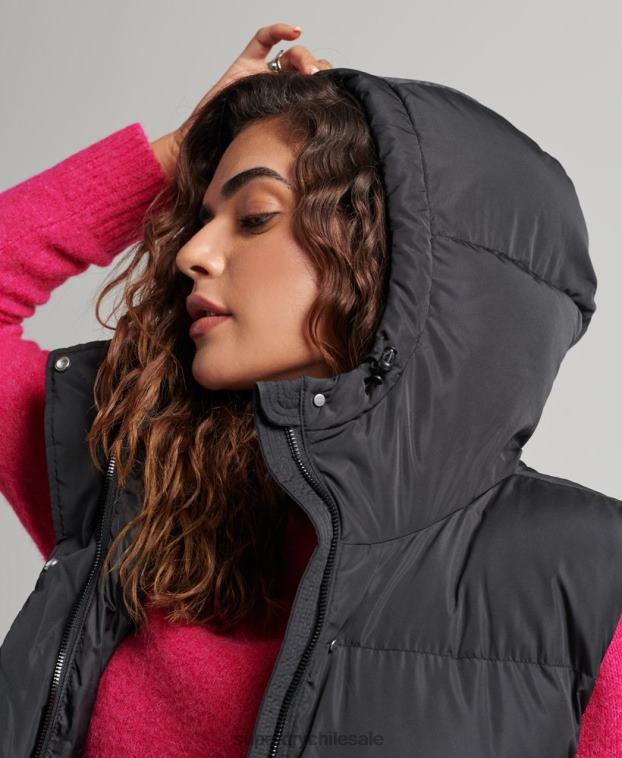mujer Superdry negro chaleco acolchado largo con capucha 2R68Z3720