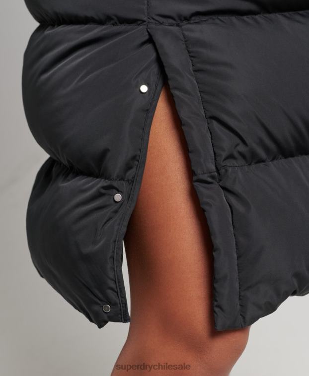 mujer Superdry negro chaleco acolchado largo con capucha 2R68Z3720