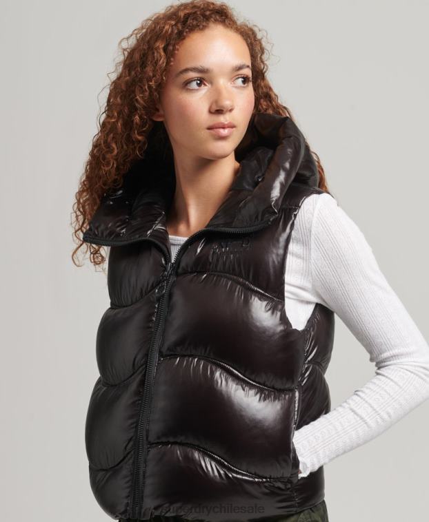 mujer Superdry negro chaleco capitonado Shine Quilt 2R68Z5476