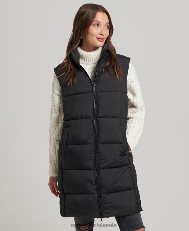 mujer Superdry negro chaleco capitonado largo 2R68Z3659