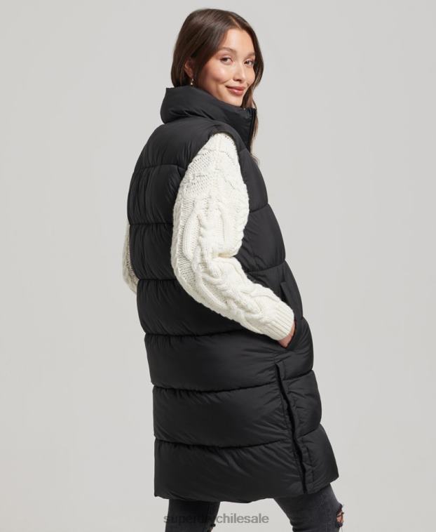 mujer Superdry negro chaleco capitonado largo 2R68Z3659