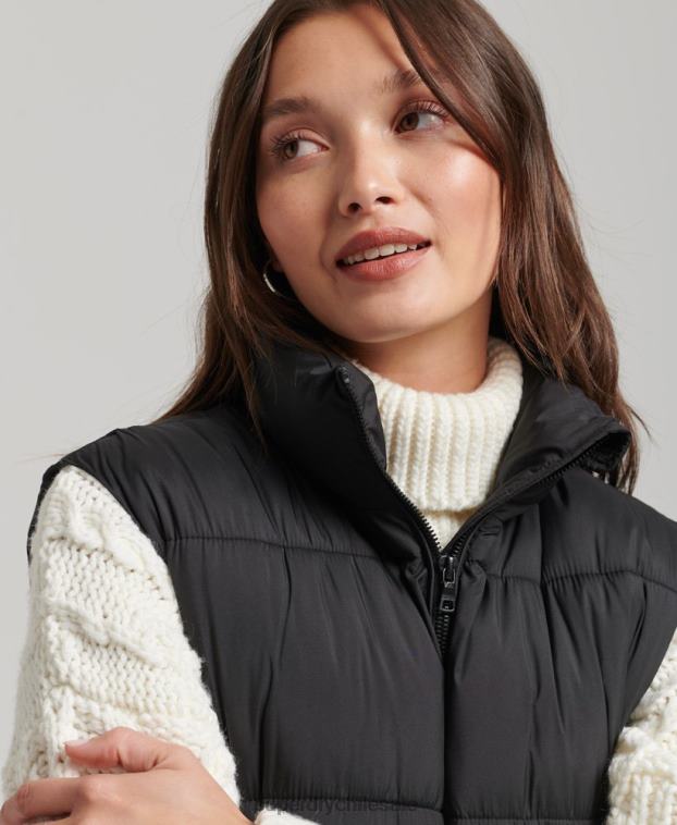 mujer Superdry negro chaleco capitonado largo 2R68Z3659