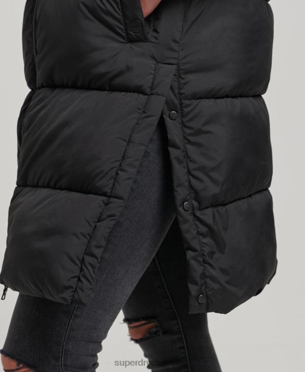 mujer Superdry negro chaleco capitonado largo 2R68Z3659