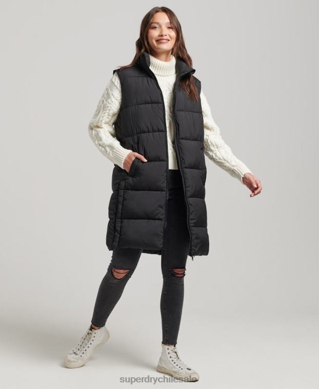 mujer Superdry negro chaleco capitonado largo 2R68Z3659