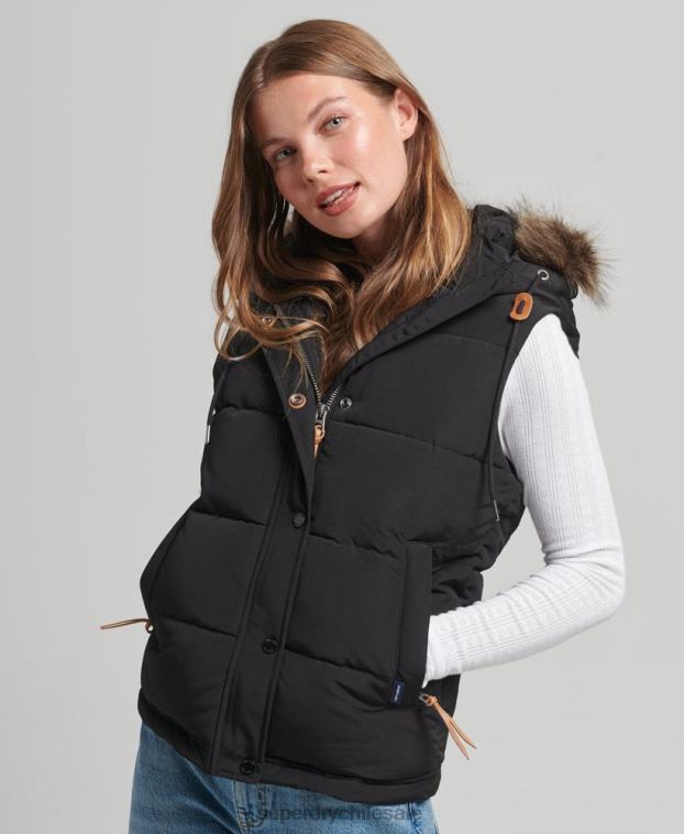 mujer Superdry negro chaleco de piel sintética everest 2R68Z3677