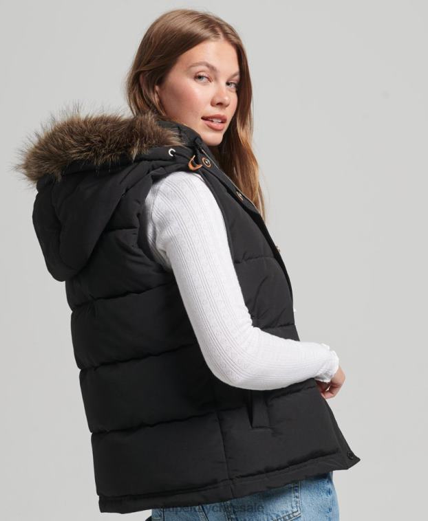 mujer Superdry negro chaleco de piel sintética everest 2R68Z3677