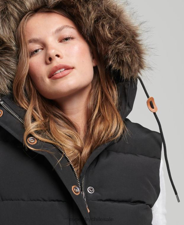 mujer Superdry negro chaleco de piel sintética everest 2R68Z3677