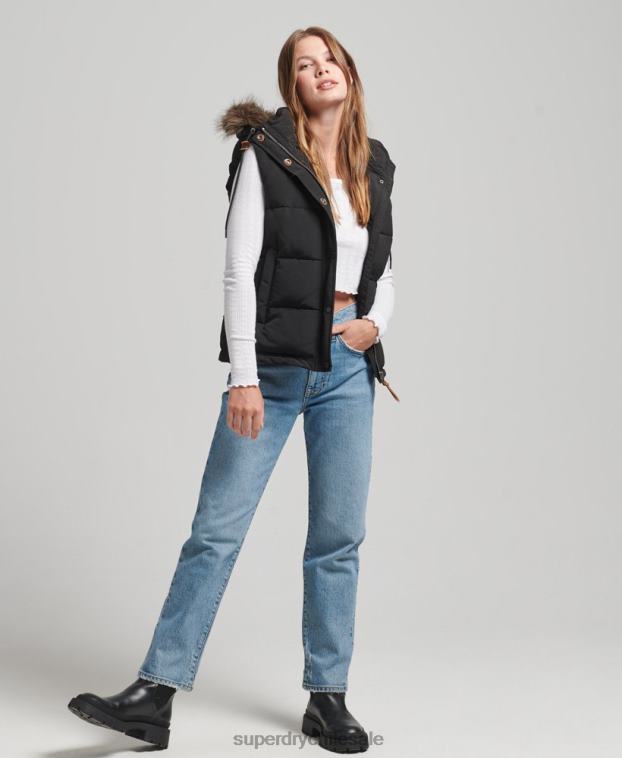 mujer Superdry negro chaleco de piel sintética everest 2R68Z3677