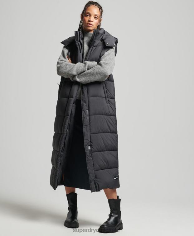 mujer Superdry negro chaleco largo con capucha ripstop 2R68Z3584