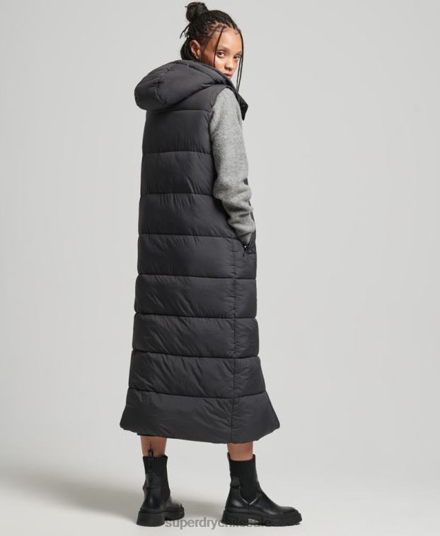 mujer Superdry negro chaleco largo con capucha ripstop 2R68Z3584