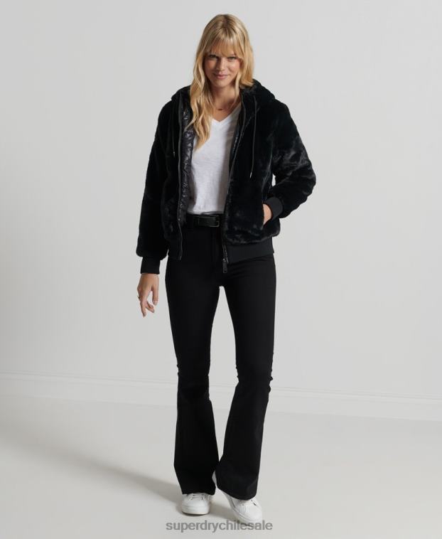 mujer Superdry negro chamarra Storm de piel sintética premium 2R68Z6182