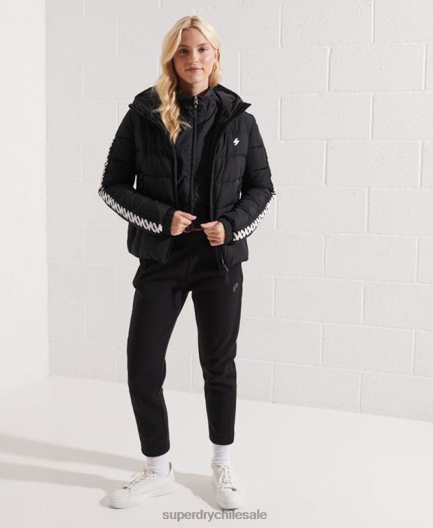 mujer Superdry negro chamarra acolchada Spirit con cinta del logo Code 2R68Z5649
