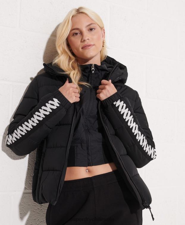 mujer Superdry negro chamarra acolchada Spirit con cinta del logo Code 2R68Z5649