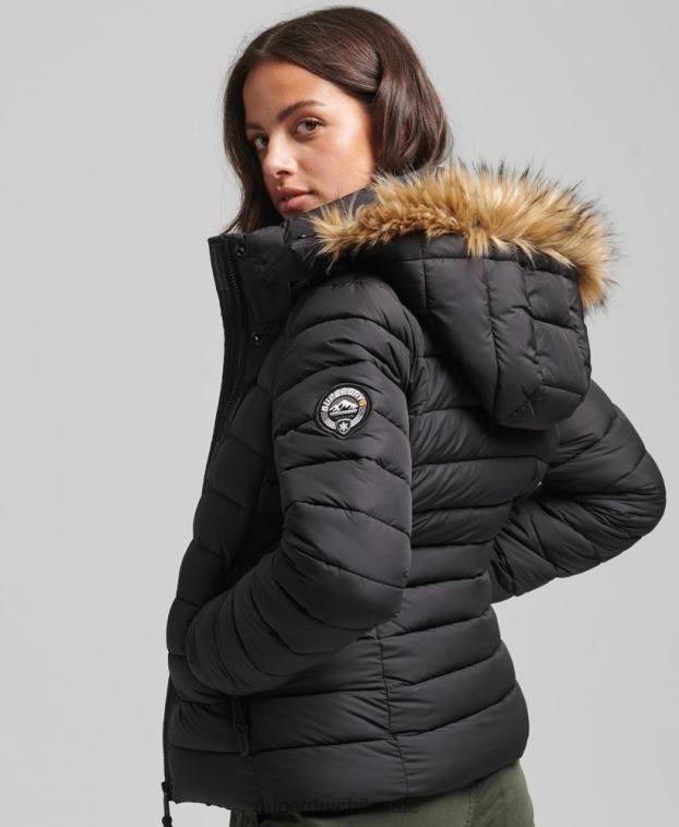 mujer Superdry negro chamarra acolchada corta con capucha 2R68Z3630