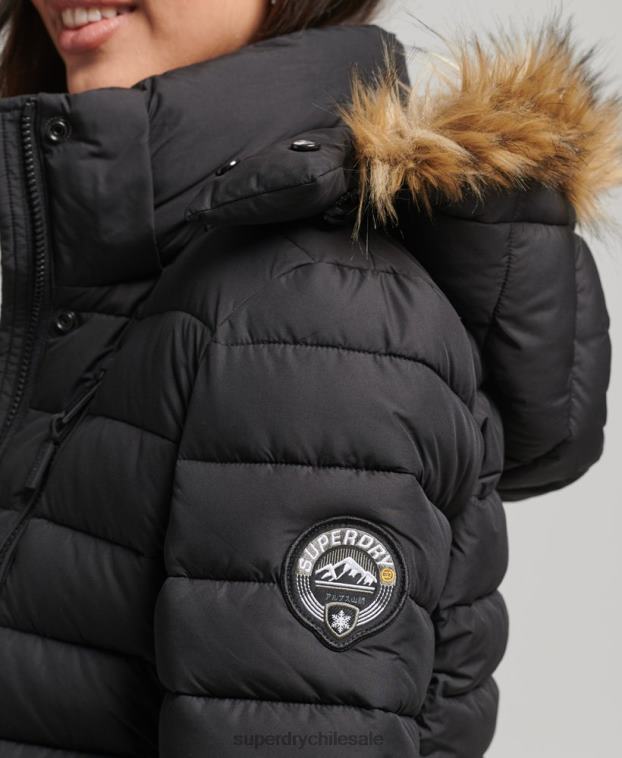 mujer Superdry negro chamarra acolchada corta con capucha 2R68Z3630