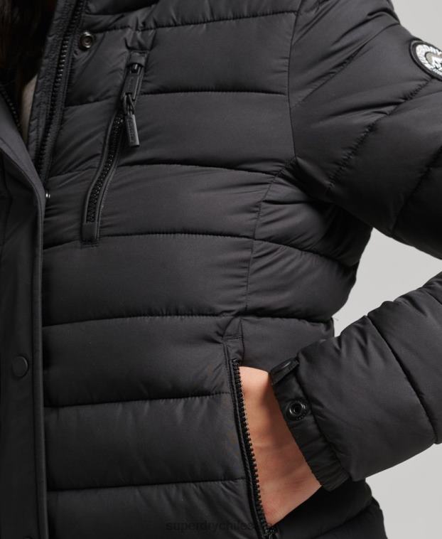 mujer Superdry negro chamarra acolchada corta con capucha 2R68Z3630