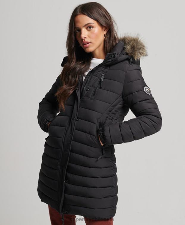 mujer Superdry negro chamarra acolchada de pelo sintético con capucha 2R68Z3550