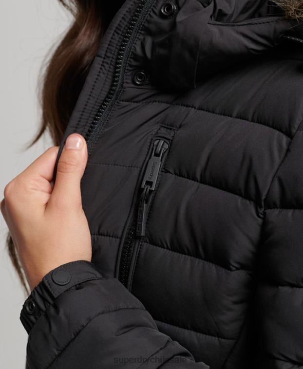 mujer Superdry negro chamarra acolchada de pelo sintético con capucha 2R68Z3550