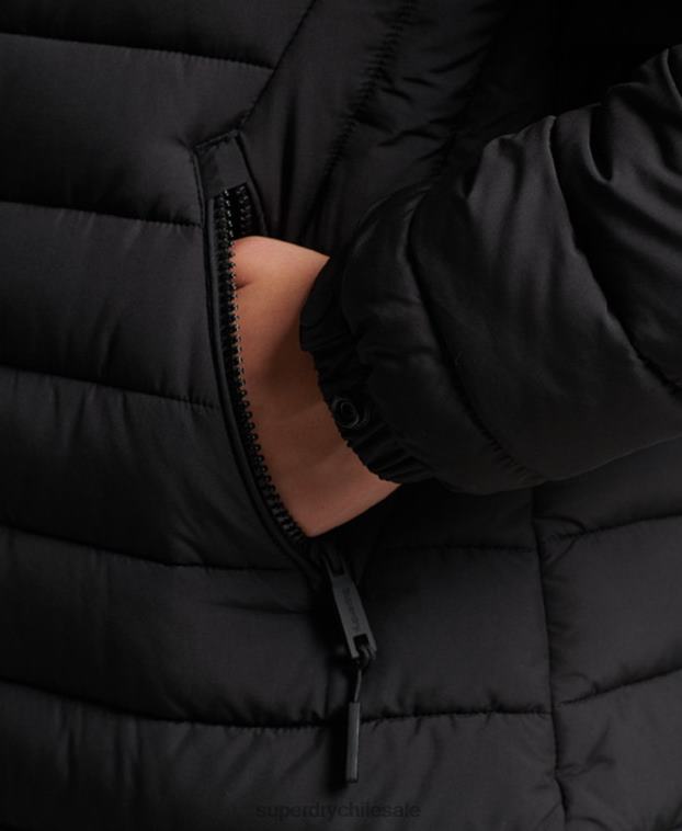 mujer Superdry negro chamarra acolchada de pelo sintético con capucha 2R68Z3550
