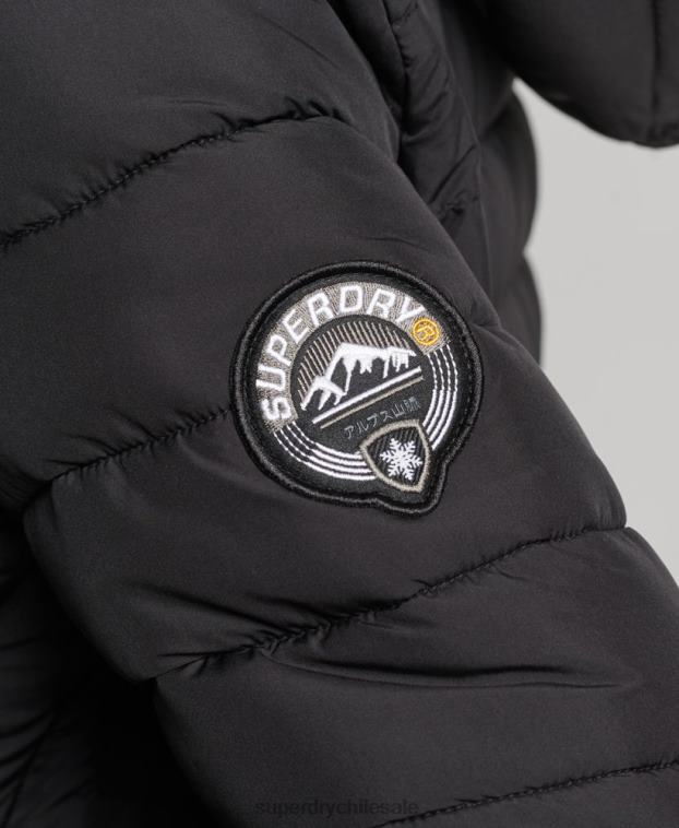 mujer Superdry negro chamarra acolchada de pelo sintético con capucha 2R68Z3550