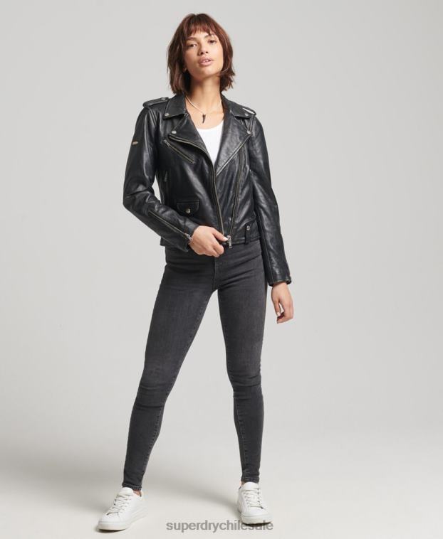 mujer Superdry negro chamarra biker de cuero rylee 2R68Z3735