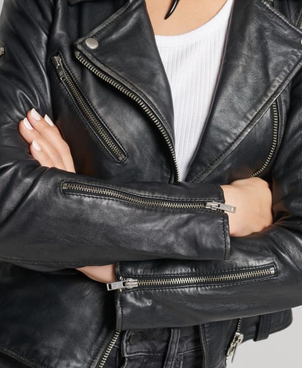 mujer Superdry negro chamarra biker de cuero rylee 2R68Z3735