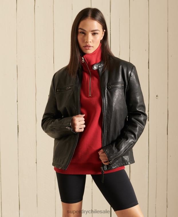 mujer Superdry negro chamarra biker de piel oversize 2R68Z5605