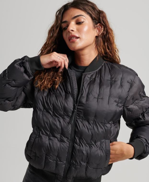 mujer Superdry negro chamarra bomber bordada 2R68Z5446