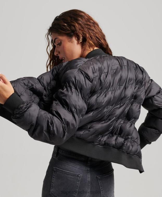 mujer Superdry negro chamarra bomber bordada 2R68Z5446