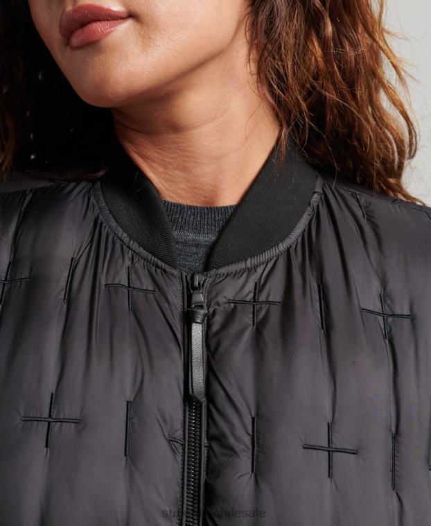 mujer Superdry negro chamarra bomber bordada 2R68Z5446