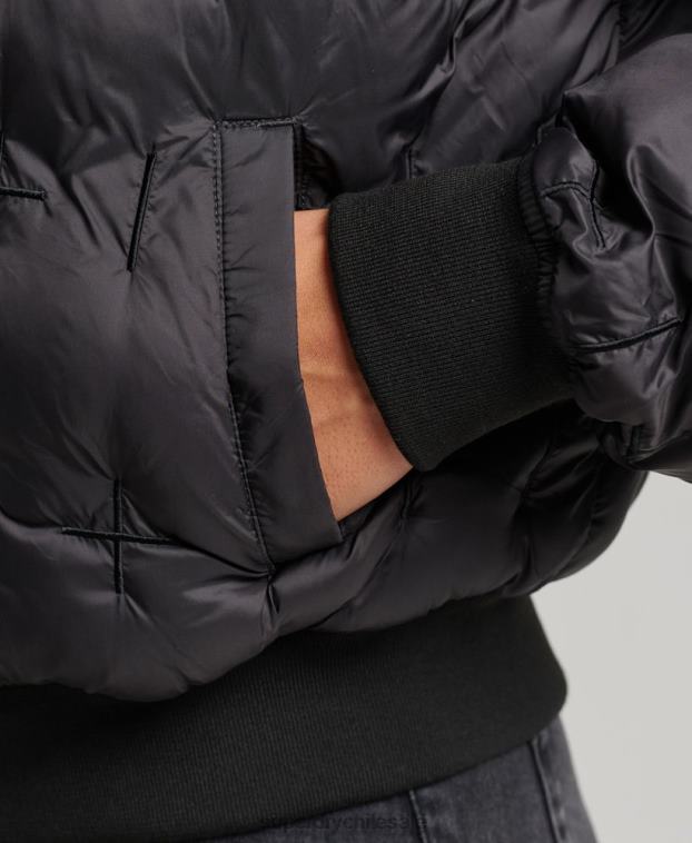 mujer Superdry negro chamarra bomber bordada 2R68Z5446