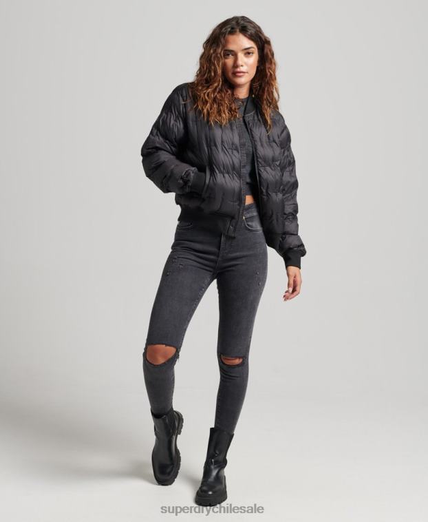 mujer Superdry negro chamarra bomber bordada 2R68Z5446